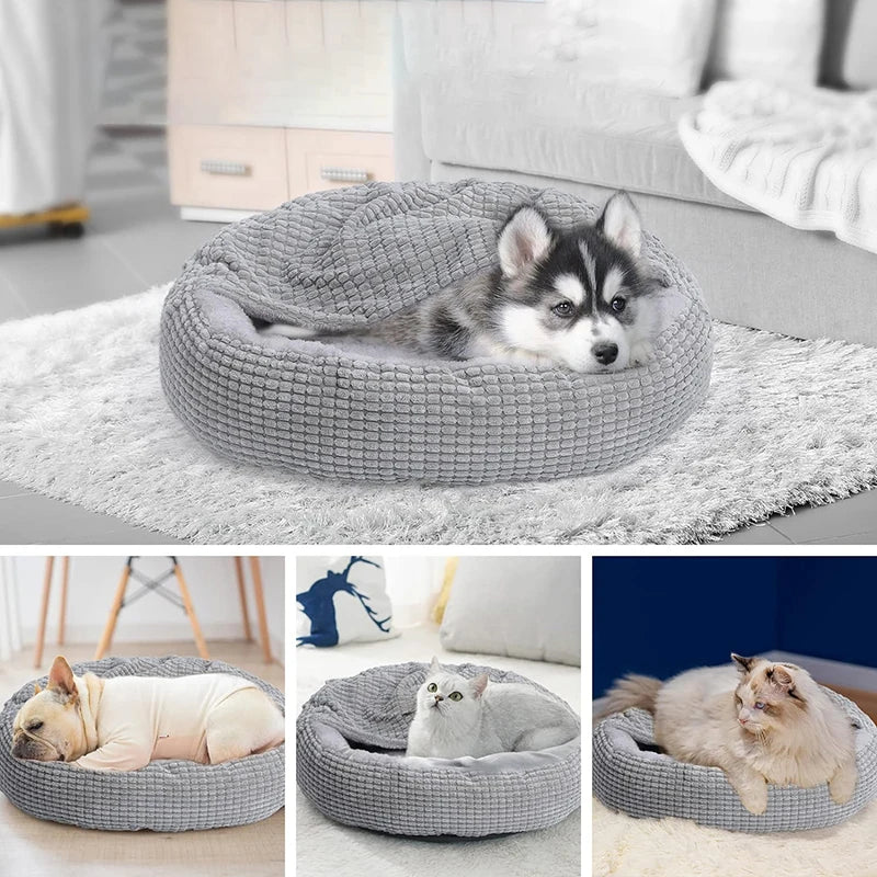 Round Pet Bed For Dog Cat Puppy House Warm Mat Winter Blankets Anti-Stress Orthopedic Fluffy Cat Dog Bed Pet Kennel Accessories